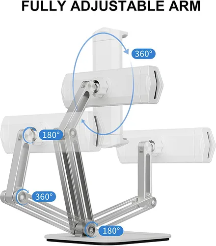 Vista 8 de Soporte ajustable para tablet de 360° para escritorio, soporte de brazo de tableta de aleación de aluminio compatible con iPad Pro/Air/Mini, Kindle