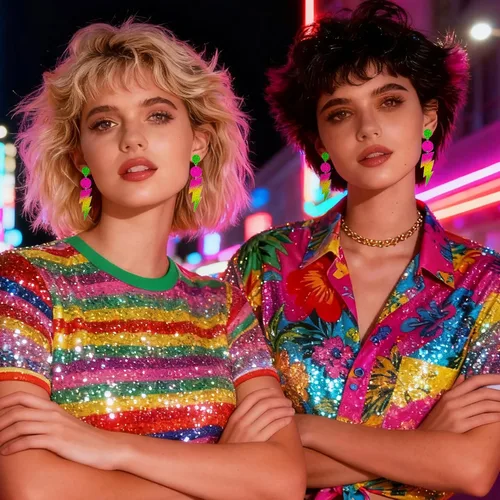 Vista 2 de Nanafast Aretes colgantes de neón de los años 80 para mujer, accesorios de los años 80 para mujer, joyería de neón degradado colorido