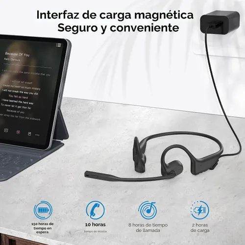 Vista 7 de Gixxted Auriculares de oreja abierta con micrófono, auriculares Bluetooth con micrófono, conexión dual Bluetooth 5.3 con micrófono de cancelación