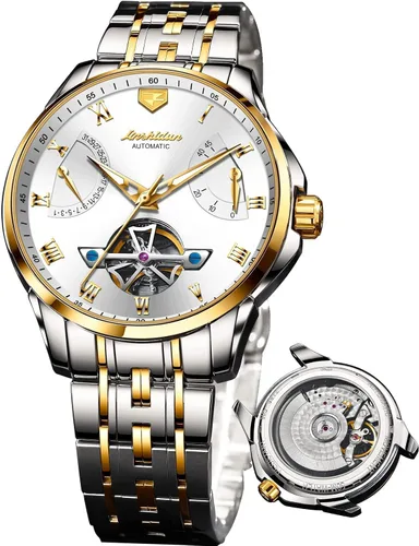 Vista 8 de OLEVS Relojes de pulsera Pro Diver para hombre correa de acero inoxidable de dos tonos impermeables relojes mecánicos automáticos para hombre lujo