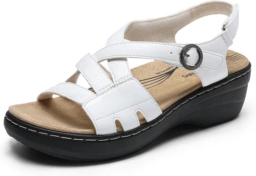Vista 11 de DREAM PAIRS Sandalias de cuña cómodas con soporte de arco para mujer, puntera abierta, zapatos para caminar de verano
