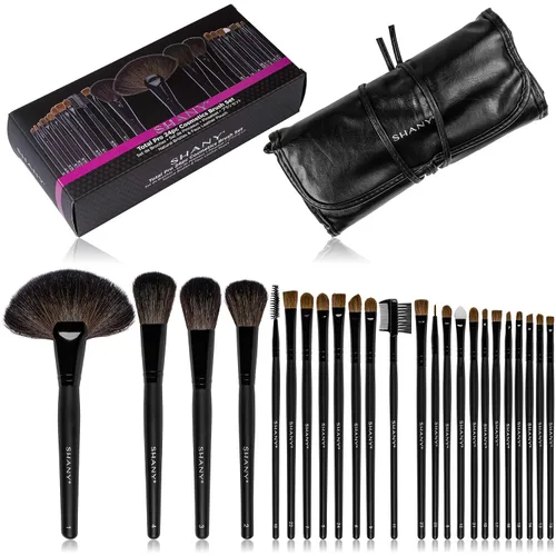 Vista 4 de Shany Juego de brochas con estuche de cuero, 24 unidades, Negro