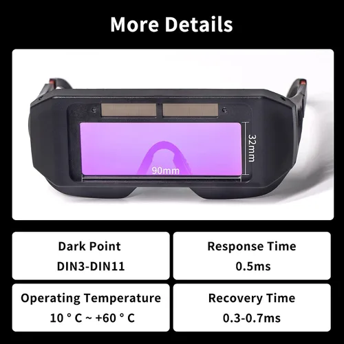 Vista 7 de T TOVIA Gafas de Soldadura LCD de Seguridad Protectoras con Energía Solar de Oscurecimiento Automático con Sombra Ajustable, Gafas de Soldadura de 2