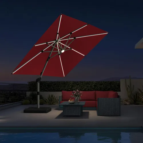 Vista 37 de PURPLE LEAF Sombrilla de patio de 9 x 12 pies con luces, sombrilla rectangular voladiza para exteriores, funciona con energía solar, LED