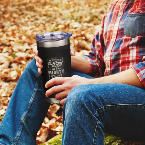 Vista 5 de Christian Art Gifts - Taza de viaje de acero inoxidable con aislamiento al vacío de doble pared de 18 oz, color negro mate, con tapa para hombres