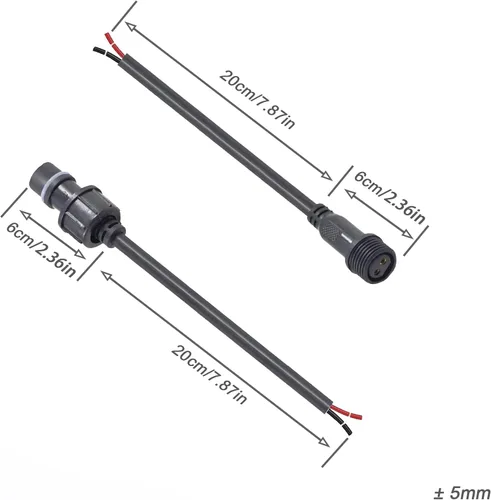 Vista 5 de Conector LED impermeable de 2 pines con conector macho hembra de 2 cables pesados, con cable de extensión pesado de 12 AWG de 25CM IP68, para barco