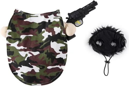 Vista 6 de Disfraz de perro mercenario para cachorro, ropa de cosplay para mascotas, disfraz divertido de Halloween y Navidad, para gatos y perros pequeños