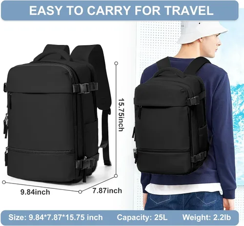 Vista 5 de Mochila de viaje Suwasp para mujer aprobada por aerolíneas, equipaje de mano aprobado para vuelos, mochila para hombre, Negro, Mediana, Moderno