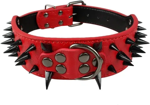 Vista 8 de Collar de perro de cuero con púas de 2 pulgadas, remache afilado antimordidas para perros Pit Bull medianos y grandes, cuello marrón para 14-19