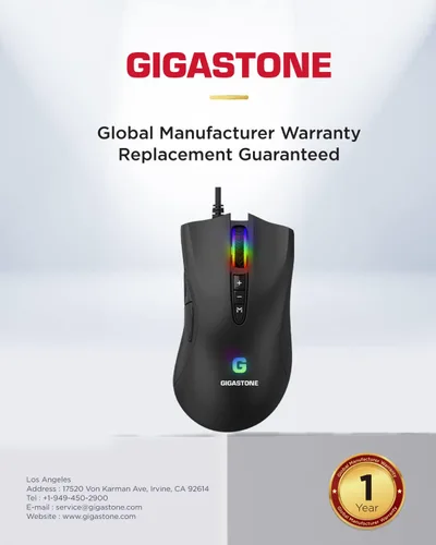 Vista 7 de Gigastone Mouse para juegos con 16000 DPI ajustable, retroiluminación RGB, sensor óptico, 10 botones programables, mouse RGB para juegos con memoria