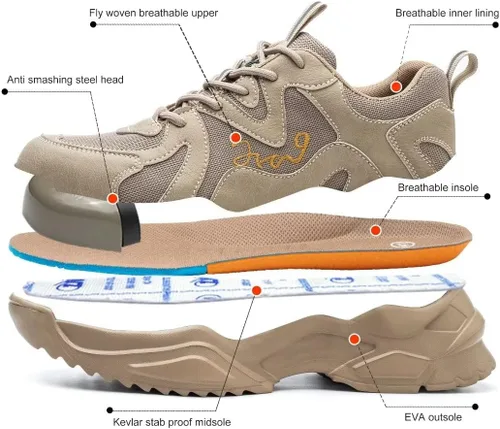 Vista 2 de Zapatos de punta de acero para hombres y mujeres, ligeros, indestructibles, a prueba de pinchazos, cómodos zapatos de seguridad para uso industrial