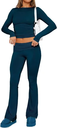 Vista 2 de Hafailia Leggings casuales y suaves para mujer, ajustados, doblados sobre la cintura, pantalones de yoga