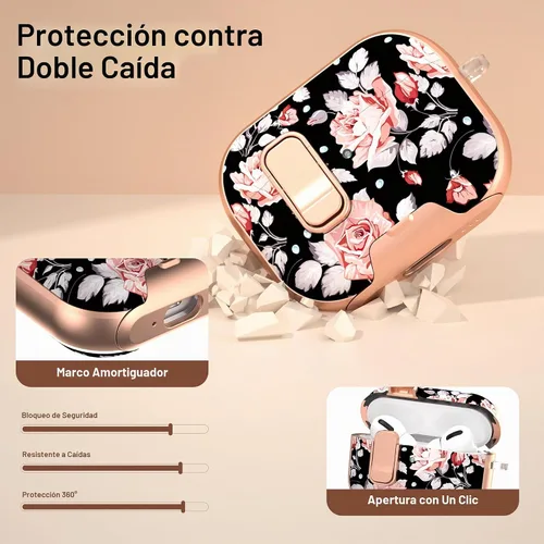 Vista 3 de Funda para Apple AirPods Pro 3 2025 con bloqueo de seguridad y soporte para negro - p