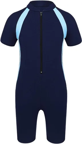 Vista 7 de Moily Conjunto de neopreno unisex para niños y niñas con cremallera, protección solar UV, traje de baño Azul y negro a