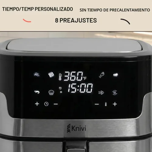 Vista 5 de Knivi - Freidora de aire de acero inoxidable de 8 litros, horno digital con pantalla táctil de 1500 W con 8 ajustes preestablecidos de un solo