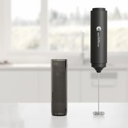 Vista 2 de Espumador de leche de viaje con tapa, fabricante de espuma eléctrica de mano con batidores de acero inoxidable, mezclador de bebidas portátil