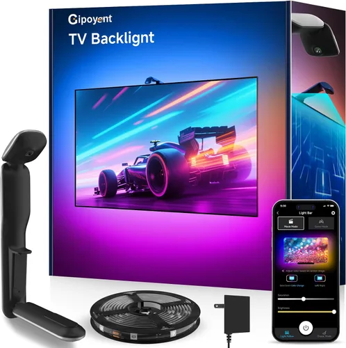 Vista 9 de GIPOYENT Retroiluminación LED para TV con cámara, luces de sincronización de pantalla RGBIC de 10.5 pies para televisores y monitores de PC de 32 a