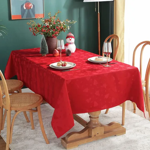Vista 11 de SASTYBALE Mantel de Navidad rectangular, mantel de jacquard a prueba de derrames y resistente a las arrugas, con patrones de árbol de Navidad