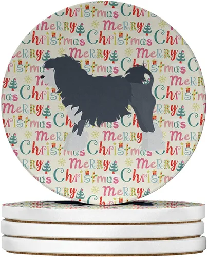 Vista 32 de Abyssinian Sand Terrier Merry Christmas - Posavasos grandes de piedra arenisca (4 unidades)