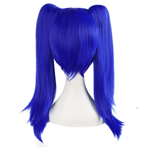 Vista 4 de MapofBeauty 20 pulgadas/19.7 in doble cola recta pelo Cosplay pelucas (azul marino)