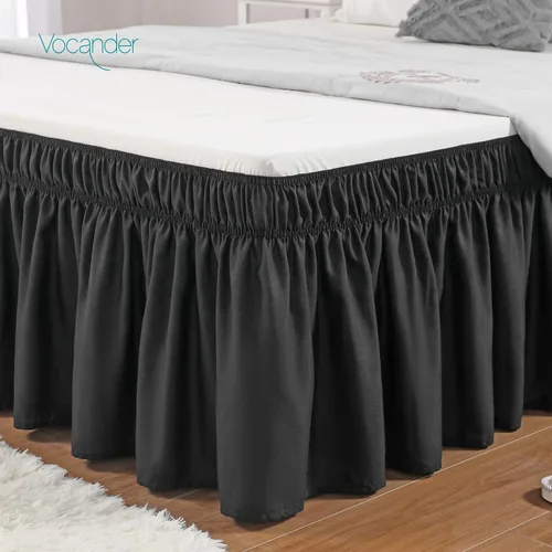 Vista 30 de Vocander Falda de cama negra envolvente de tamaño individual de 14 pulgadas de caída, volantes elásticos fáciles de poner, falda de cama sólida