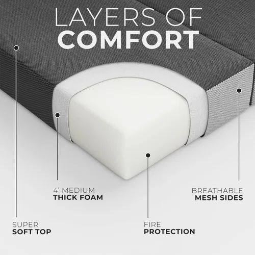 Vista 2 de Cozzzi Colchón plegable individual de 4 pulgadas para suelo y viajes con funda extraíble, colchón ligero y portátil para adultos y niños, compacto
