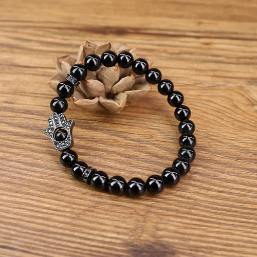 Vista 3 de COAI Hamsa - Pulsera de piedra de protección de mano para hombres y mujeres, Piedra