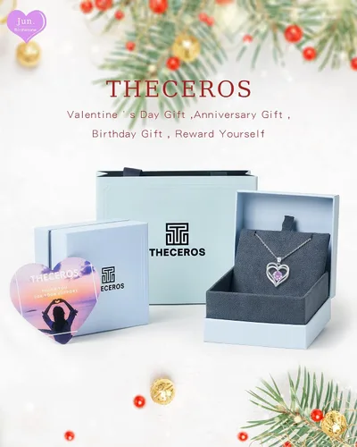 Vista 7 de THECEROS Collar de corazón para mujer, chapado en oro de 18 quilates, collar de piedra natal de plata de ley, regalo para mujer