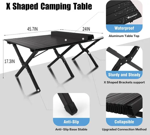 Vista 4 de Rollingsurfer Mesa plegable de campamento, mesa ligera enrollable de aluminio, mesa de picnic baja portátil con bolsa de fácil transporte