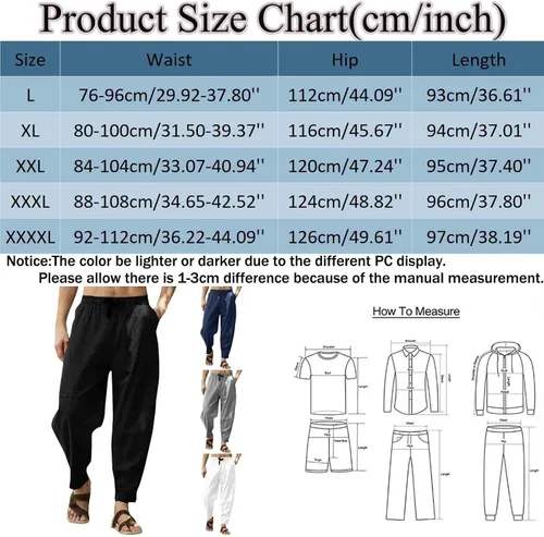 Vista 5 de EELHOE Men Linen Pants Relaxed Fit Lightweight Casual Wide Leg Elastic Waist Breathable Summer Beach Trousers