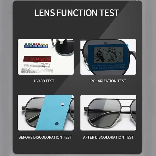 Vista 4 de Gafas de sol polarizadas cuadradas retro de gran tamaño para mujeres y hombres fotocromáticas UV400 a la moda con marco de metal aviador