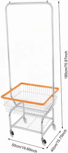 Vista 4 de Carrito de lavandería, carrito de lavandería de alambre de acero, cesta de lavandería con ruedas, carrito de lavandería comercial resistente