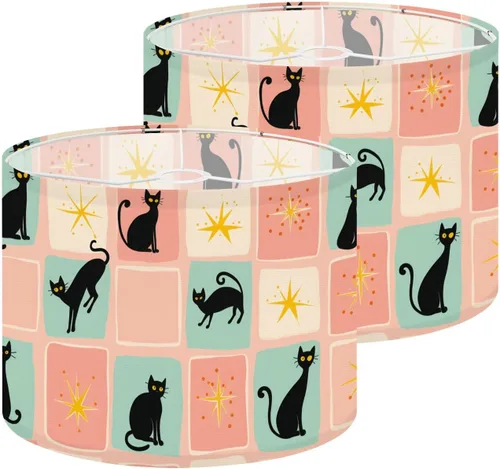 Vista 25 de Drum Lampshade Mid Century Black Cat Starry Lights Retro Style Medium Lamp Shade Replacement Linen Fabric Lampshades for Bedside Table Lamp Floor