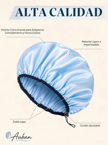Vista 5 de Auban Gorro de ducha para mujer, ajustable, reutilizable, extragrande, gorro de baño impermeable de doble capa, exterior impermeable, forro de EVA