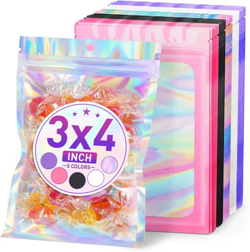 Vista 44 de ANZNKU 50 piezas 7 cm x 23 cm Bolsas holográficas para bolígrafos Bolsas de embalaje para bolígrafos Bolsa resellable a prueba de olores