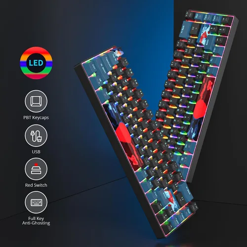 Vista 5 de Teclado mecánico 60% para juegos, 68 teclas, retroiluminación arcoíris, mini teclado compacto con cable con interruptor rojo para Windows Laptop
