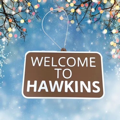 Vista 4 de Adorno navideño de Welcome to Hawkins, perfecto para fanáticos de Stranger Things, adorno decorativo de vacaciones, fabricado en los Estados Unidos