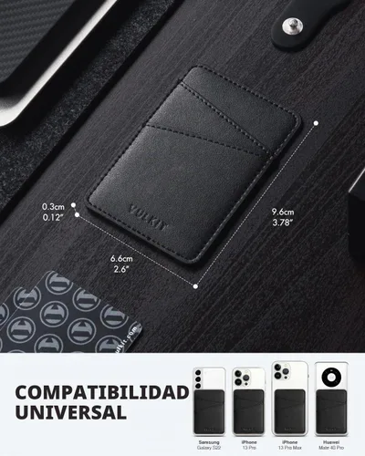 Vista 4 de VULKIT Tarjetero para teléfono Billetera de cuero adhesivo bolsillo RFID bloqueo tarjetas de crédito fundas para tarjetas de crédito Stick Back of