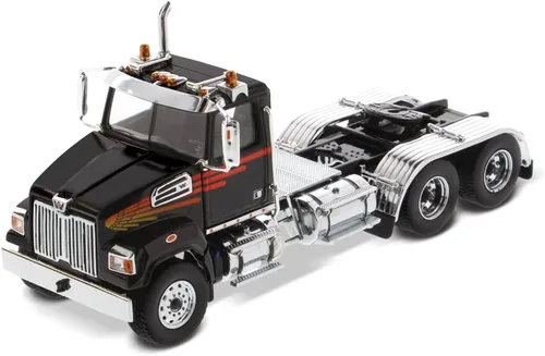 Vista 9 de Diecast Masters Western Star 4700 SB Tandem Day Cab Truck-Tractor - Azul Especificaciones de camiones reales Escala 1:50 Modelo semi camiones byDM
