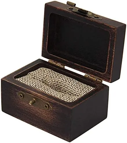 Vista 2 de DSHOM Caja de madera rústica del anillo de compromiso, caja del anillo de madera sólida para el almacenamiento del anillo de boda de la propuesta