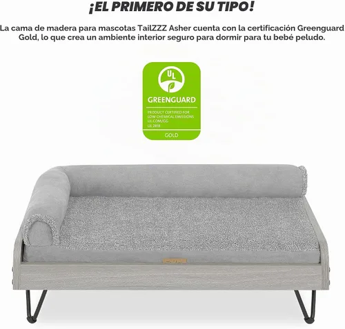Vista 3 de Cama de madera para perros con colchón resistente al agua, cama elevada para mascotas pequeña a mediana con colchón relajante, certificado