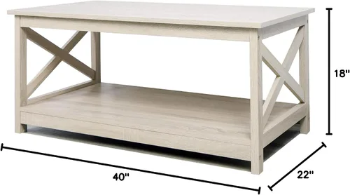 Vista 2 de Mesa de centro Rainbow Sophia, mesa de centro moderna de estilo granja en madera con almacenamiento de 2 niveles, 40 pulgadas, roble blanco