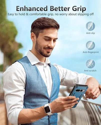 Vista 7 de FNTCASE Funda para teléfono Google Pixel 7-Pro: protección a prueba de golpes con protector de pantalla integrado y función atril, resistente