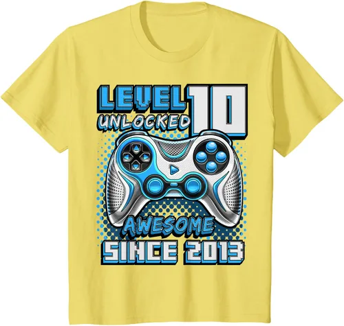 Vista 42 de Level 10 Unlocked Awesome 2013 Video Game 10th Birthday Boy T-Shirt, Negro