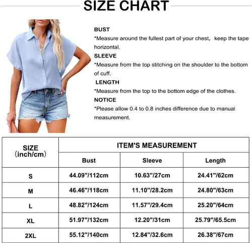 Vista 6 de Davenil Camisas con botones para mujer, blusas de manga corta con cuello casual de lino