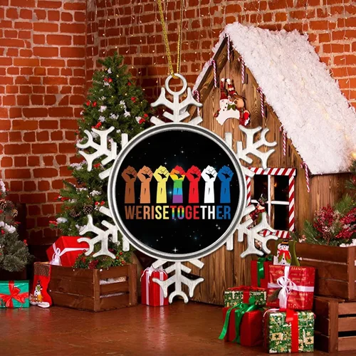Vista 5 de We Rise Together LGBTQ - Adorno colgante para árbol de Navidad, Pansexual, transgénero, LGBTQ, arco iris gay, decoración de árbol de Navidad