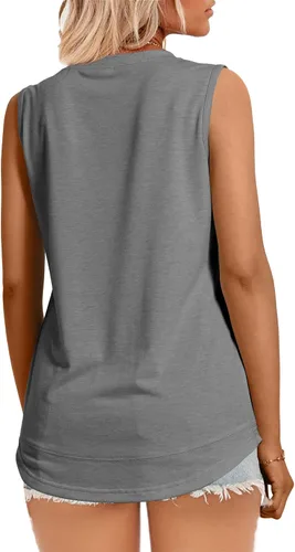 Vista 3 de JomeDesign Camisetas sin mangas de verano para mujer, cuello en V, estilo casual, para leggings, ajuste holgado