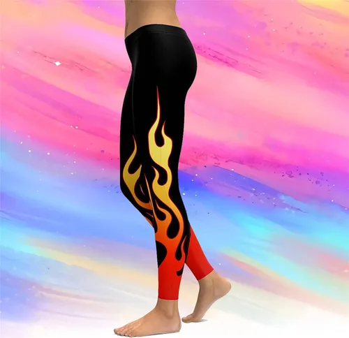 Vista 5 de Leggings de yoga adelgazantes de Navidad, cintura alta, degradado de fuego, pantalones largos de Halloween, talla grande, para gimnasio, deportes