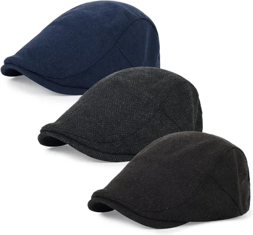 Vista 34 de 3 piezas de gorra Newsboy de algodón para hombre, gorra plana ajustable genial