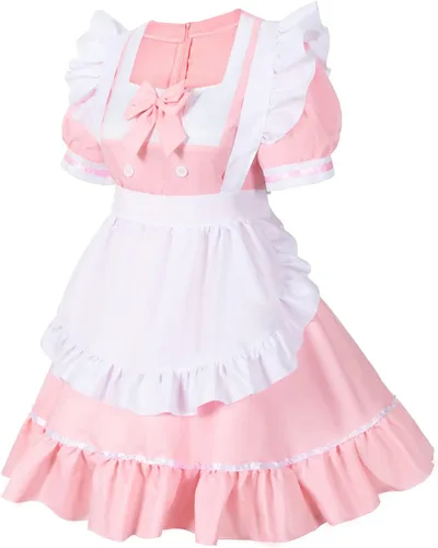 Vista 3 de Disfraz de conejito de sirvienta francesa de anime para niñas, vestido de cosplay con orejas de gato peludo